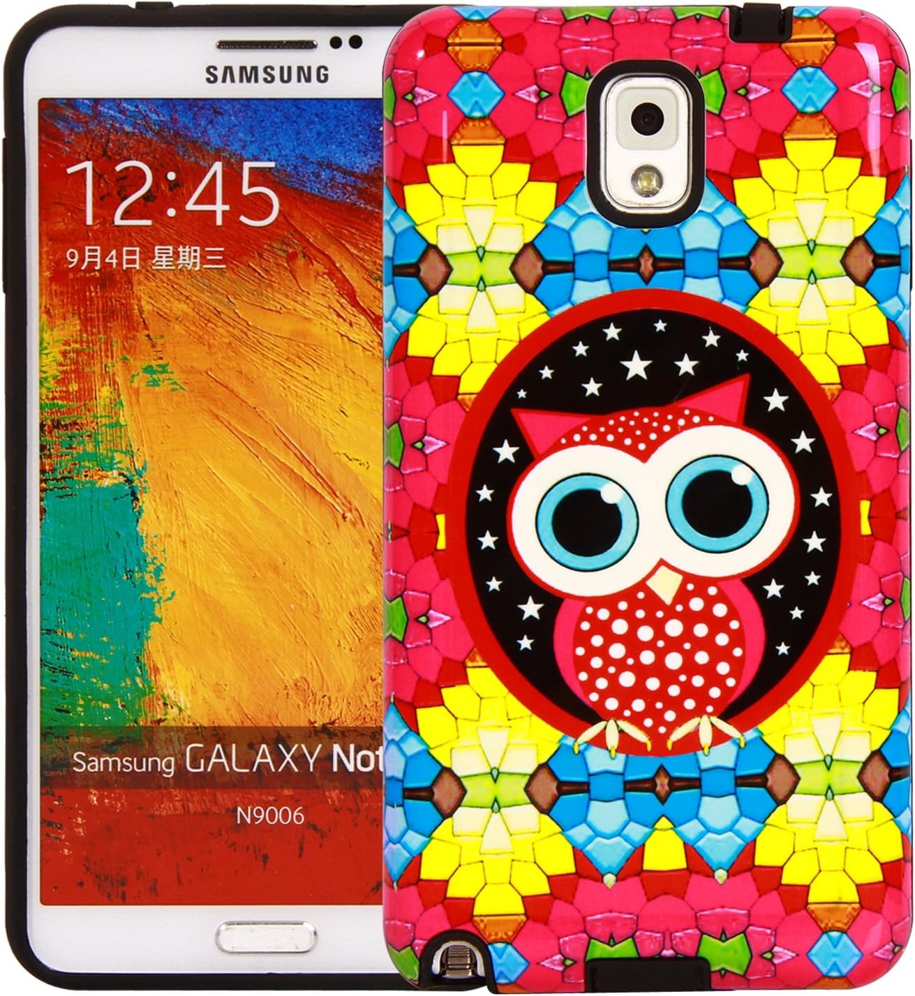 Note 3 Case, Style4U Galaxy Note 3 Cute Owl Design Slim Fit Hybrid Armor Case for Samsung Galaxy Note 3 N9000 N7200 (Verizon, AT&T Sprint, T-Mobile, Unlocked) with 1 Stylus and 1 HD Clear Screen Protector - Black