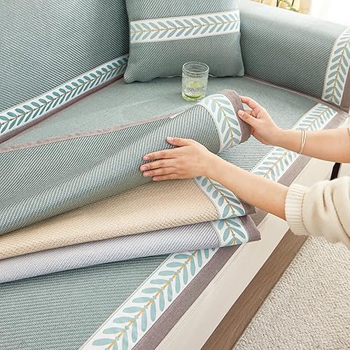 Miniatura 2 de Fundas de sofá de ratán de verano, funda de sofá seccional, transpirable, antideslizante, de bambú, protector de cojín para sofás234 asientos para