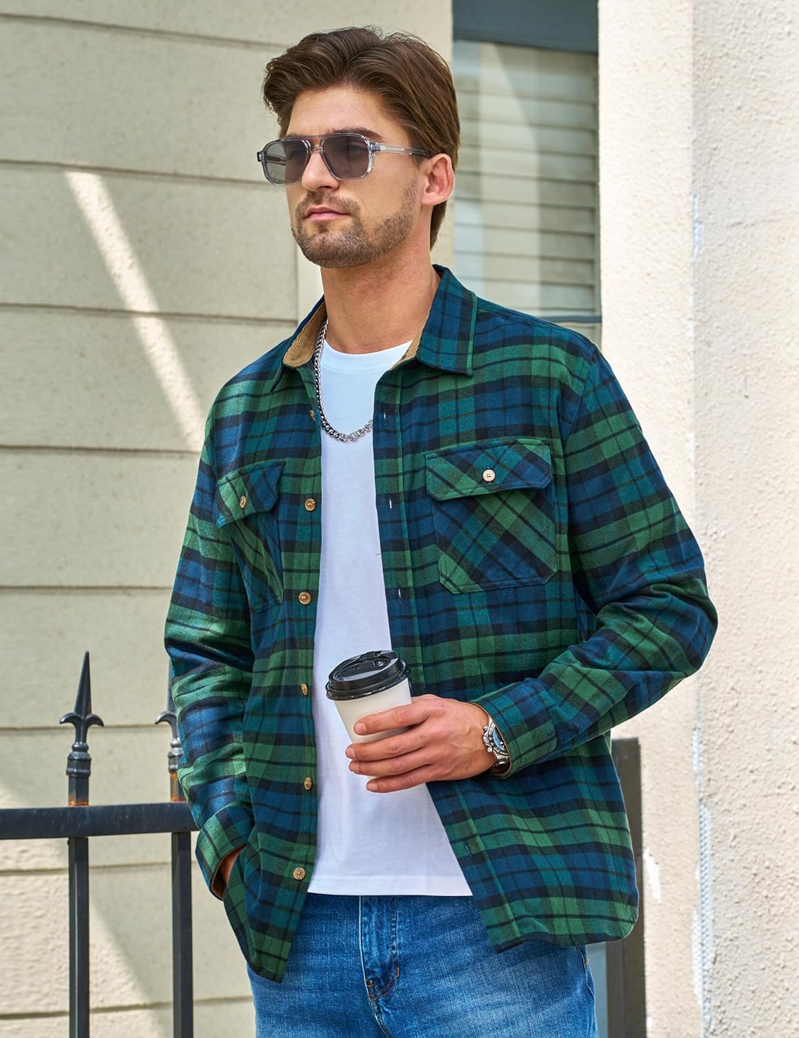 Cotrasen Mens Flannel Shirts Cotton Long Sleeve Plaid Shirts Button Down Casual Lightweight Shirts with 2 Pockets - Image 2