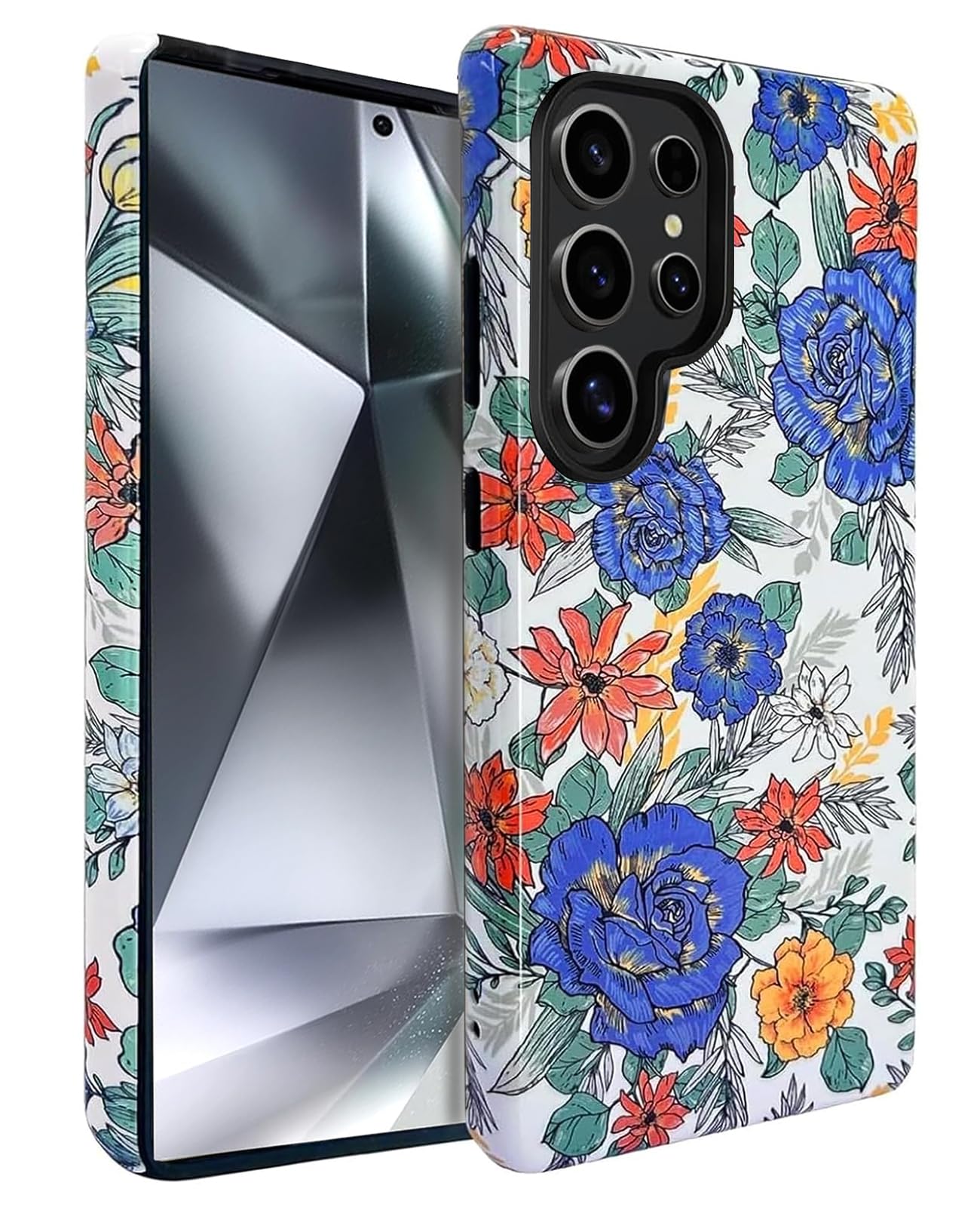 J.west Compatible with Samsung Galaxy S25 Ultra Case 6.9 inch Dual-Layer Protection Cute Vintage Floral Flowers Hybrid Cover for Girls Women