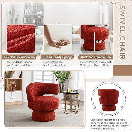 Miniatura 3 de KINFFICT Silla giratoria de barril moderna, silla decorativa tapizada, silla redonda giratoria de 360 con respaldo curvado elegante, cómoda silla de