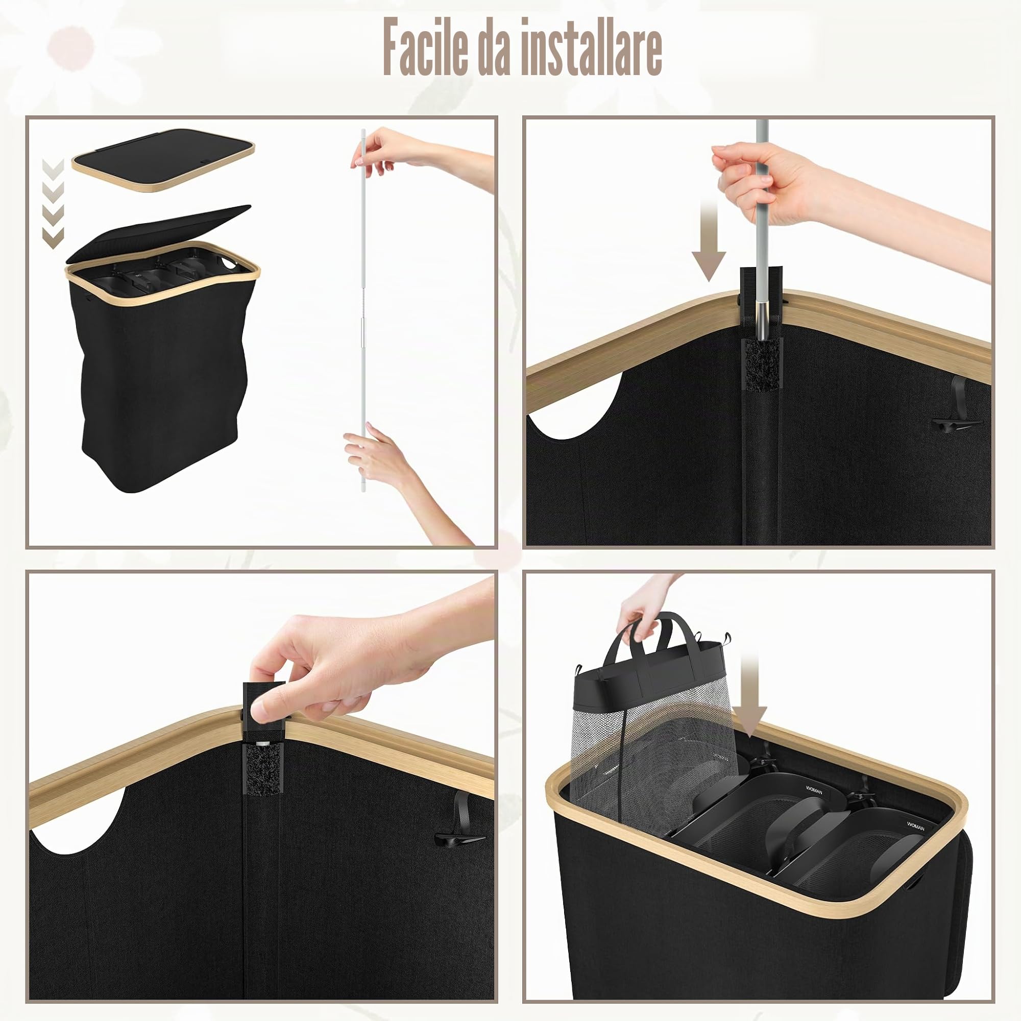 FIVMEN Cesto portabiancheria a 3 scomparti, con coperchio e 3 sacchetti lavabili, in tessuto Oxford, per lavanderia, bagno, 140 l, grigio