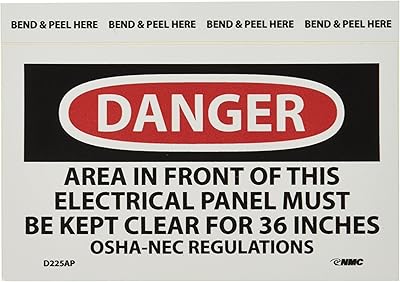 NMC D225AP Danger - Area in Front of This Electrical Panel Must Be Kept Clear for 36 Inches OSHA-NEC Regulations Label - 5 in. x 3 in. PS Vinyl Danger Label,White