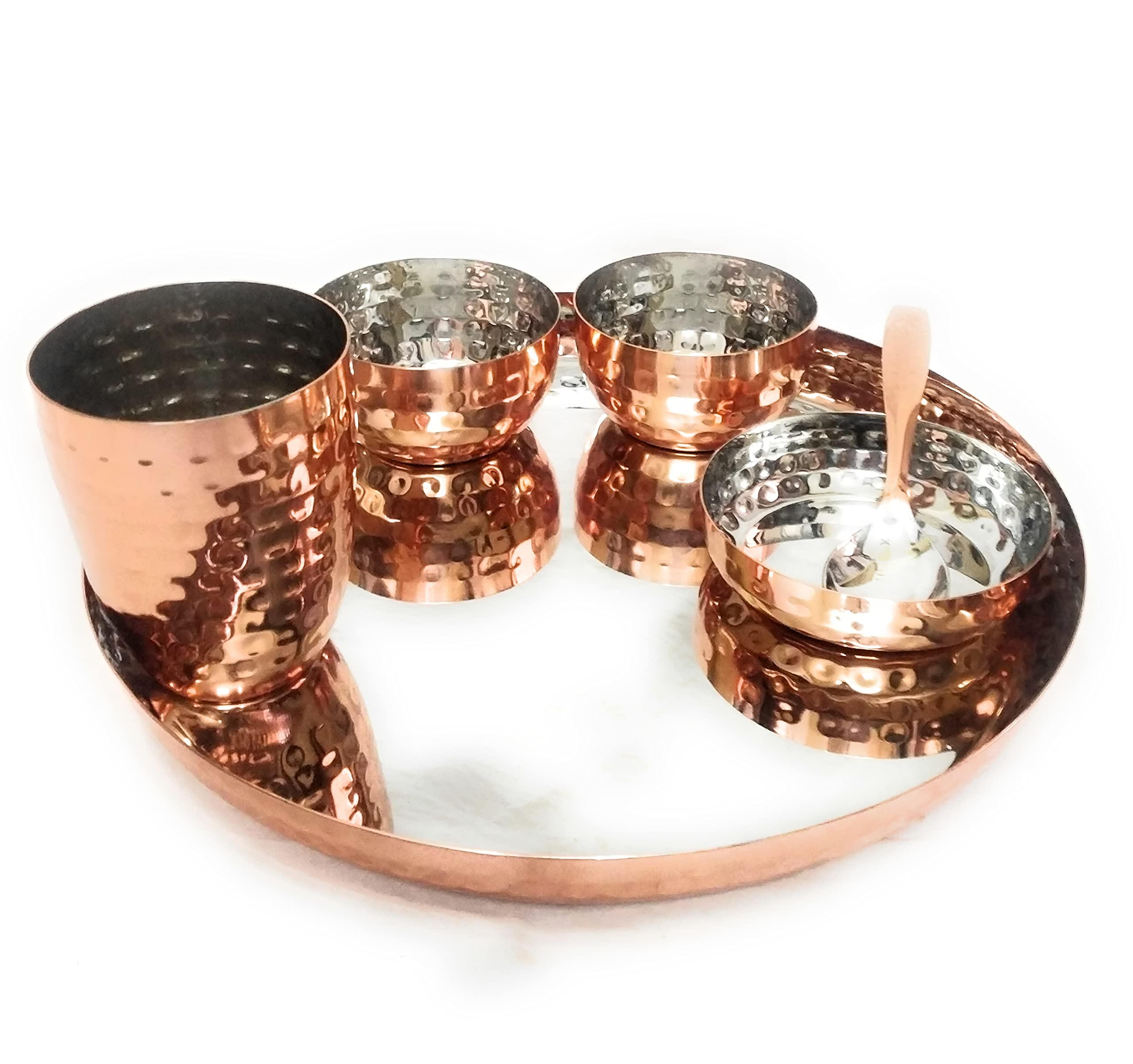 Santosh Enterprise Stainless Steel Copper Plated Hammered Design Dinner Set, Thali Set of 6 Pieces.
