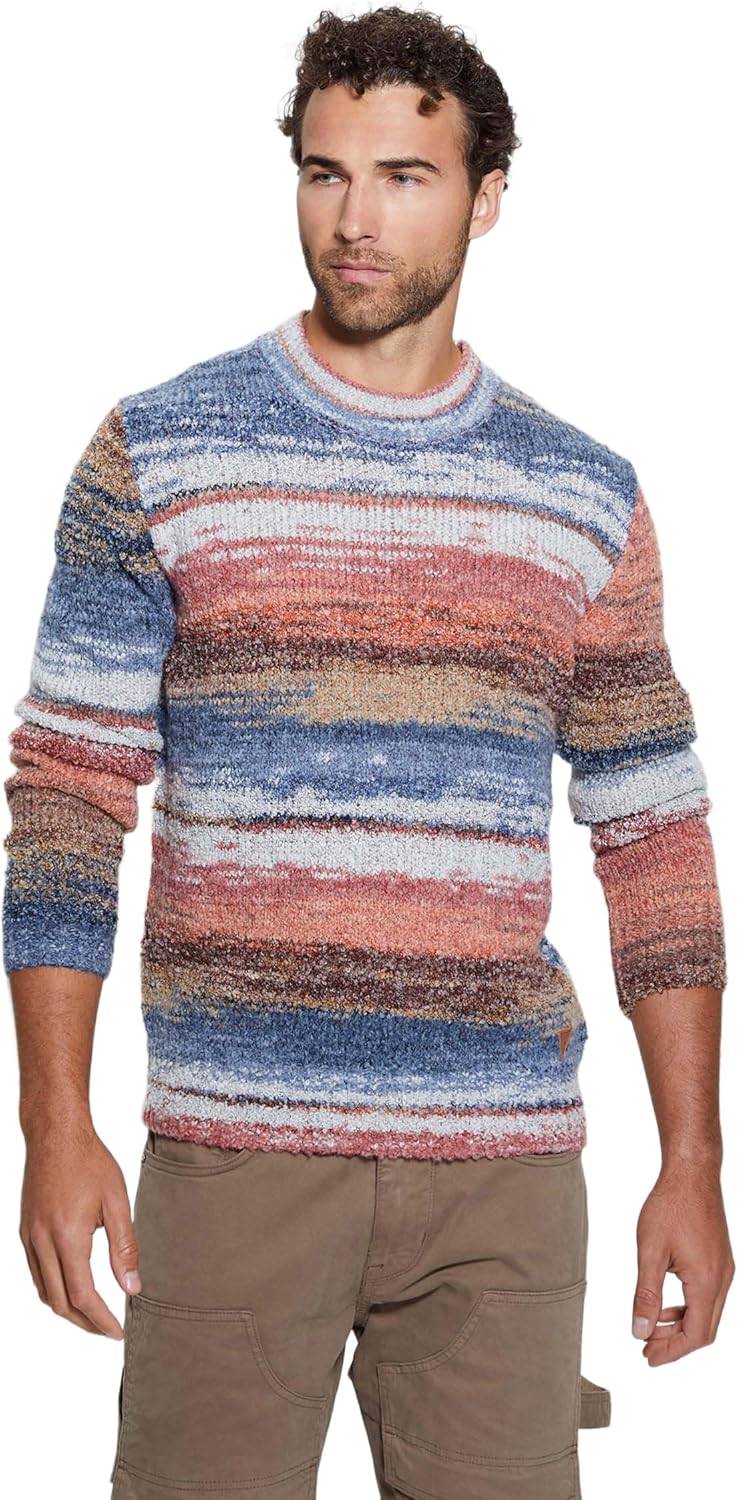 Guess Men's Eged Space Dye Striped Sweater