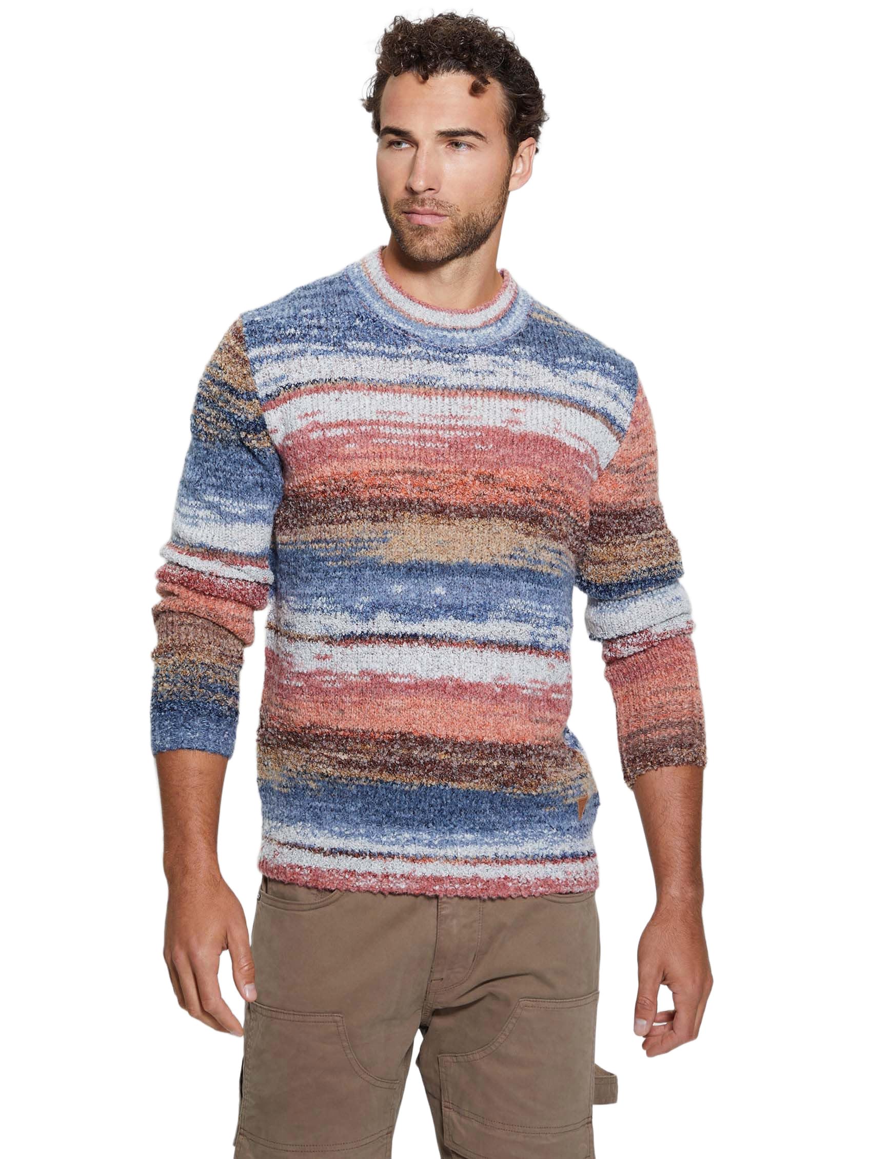 Pull Guess Eged Space Dye Striped Sweater Homme en maille texturée premium