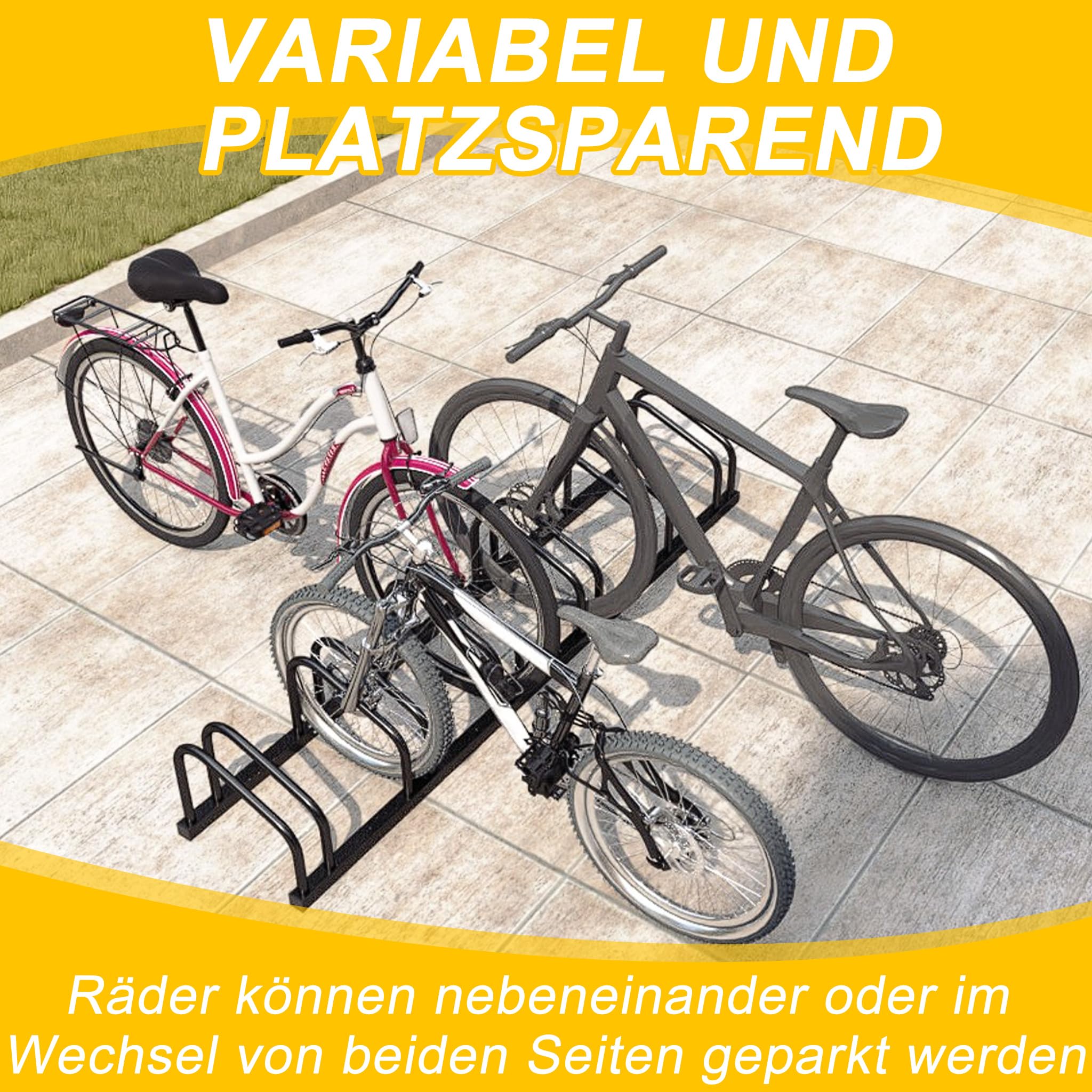 YRHome Profi-Fahrradständer für 8 Fahrräder Metall-Mehrfachständer Aufstellständer Fahrradhalter für E-Bikes & Lastenräder (37cm Abstand) für 30-65mm