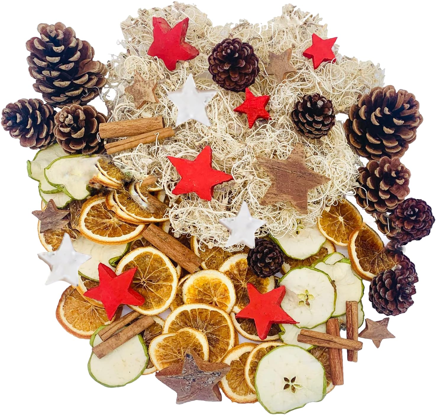 Weihnachtsdekoration Set - 30 Orangenscheiben, 20 Zimtstangen, 10 Sternanis & Juteschnur