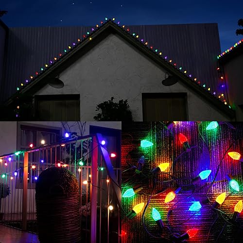 Miniatura 5 de Luces de Navidad C9, 25 pies, impermeables, con 25 bombillas LED, cadena de luces extensibles para interiores y exteriores, árbol de Navidad, patio,