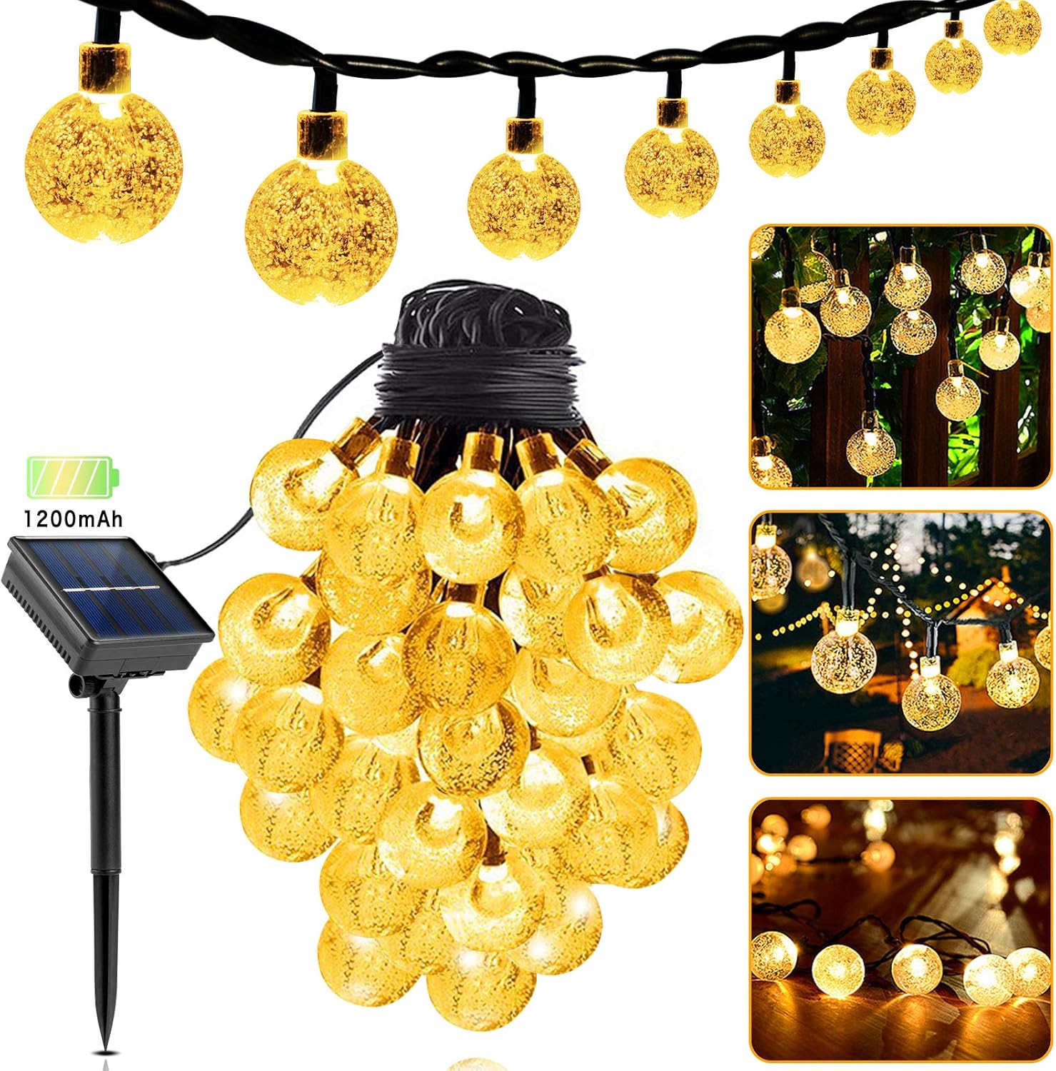 LICKLIP Solar String Lights, 36ft 60 LED (Φ1.0 inch) Outdoor Globe Bulb