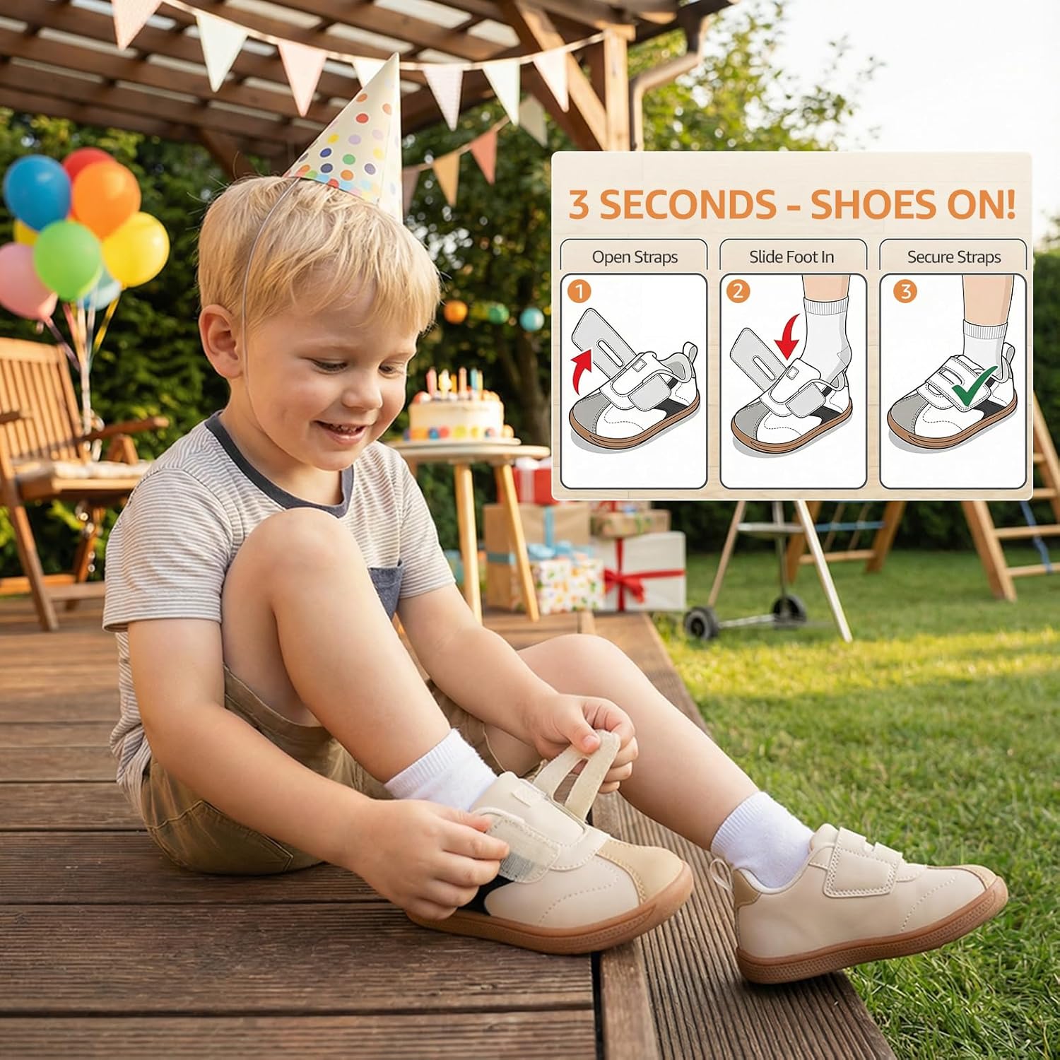 Toddler Barefoot Shoes Wide Boys Girls Lightweight Leather Walking Sneakers with Soft Non Slip Sole I3-L11 US - Image 3