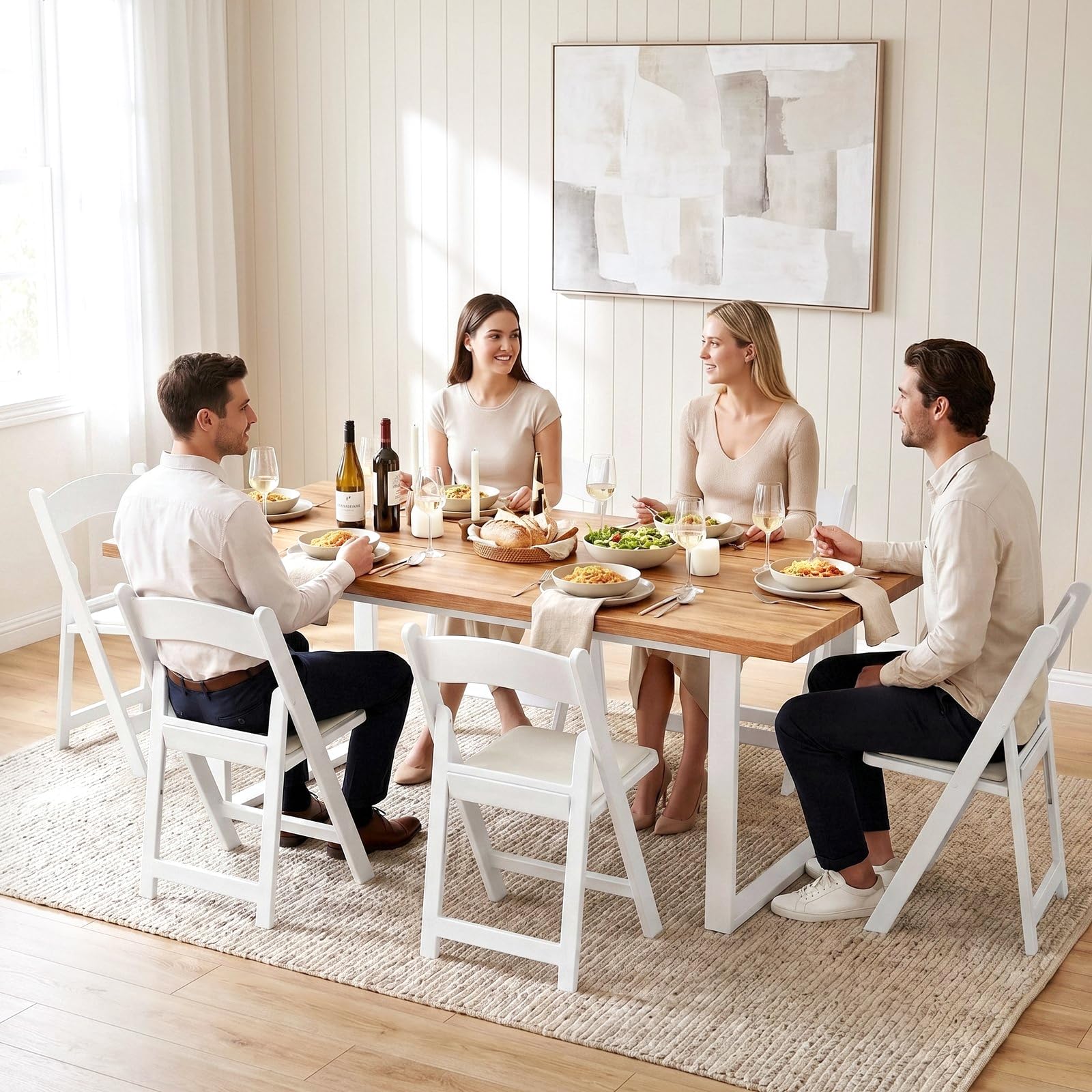 LIFERUN Lot de 2 Chaises Pliantes en Résine, Rembourrées, Charge Maximale 200 Kg, Empilables, Robuste et Durable, Idéales pour Invités, Jardin, Bureau, Camping, Usage Intérieur et Extérieur, Blanc