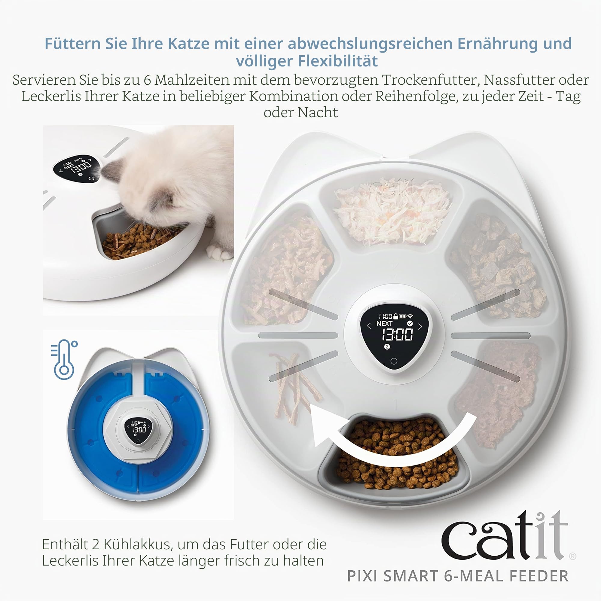 Catit - PIXI Smart Futterautomat mit 6 Mahlzeiten (Nassfutter), Weiß
