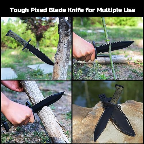 Miniatura 2 de Cuchillos tácticos de hoja fija de 15 pulgadas con funda, acero inoxidable para caza de supervivencia, bushcraft, cuchillo de mango antideslizante
