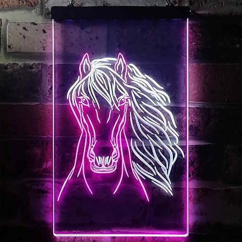 Miniatura 2 de ADVPRO Señal de neón LED de doble color de cabeza de caballo de exhibición de animales blanco y morado 8.5 "x 12" st6s23-i3234-wp