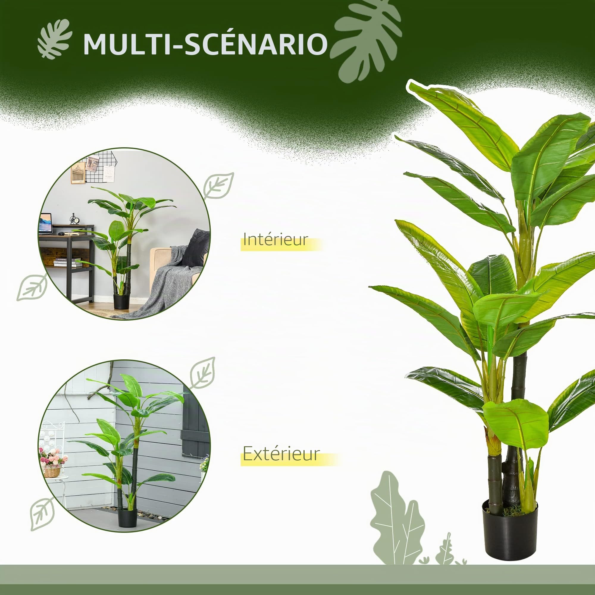 HOMCOM 150cm Bananier artificiel en pot