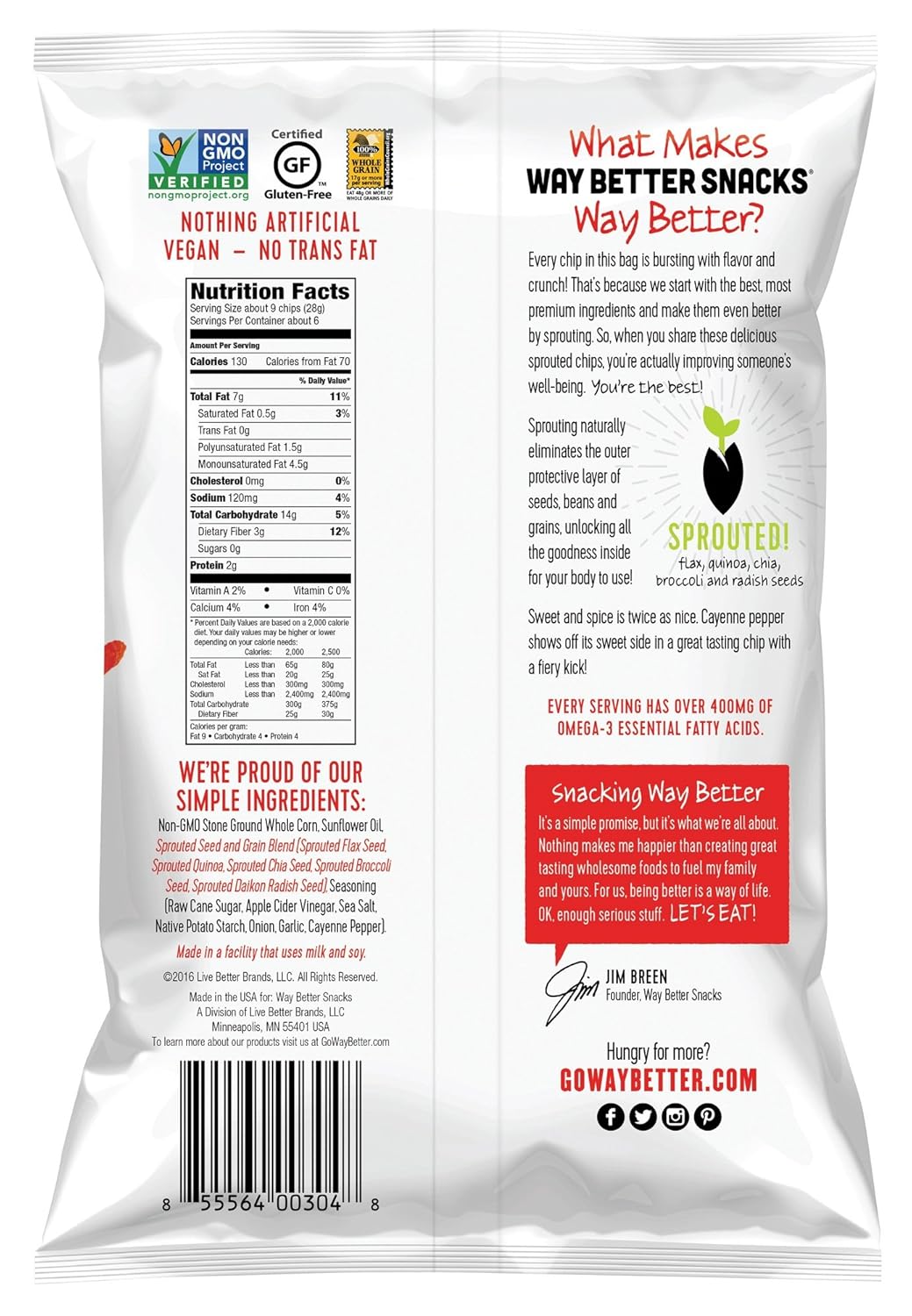 Way Better Snacks Sweet Chili Flavored Whole Grain Corn Tortilla Chips, Non GMO, 5.5 Ounces (Pack Of 12)