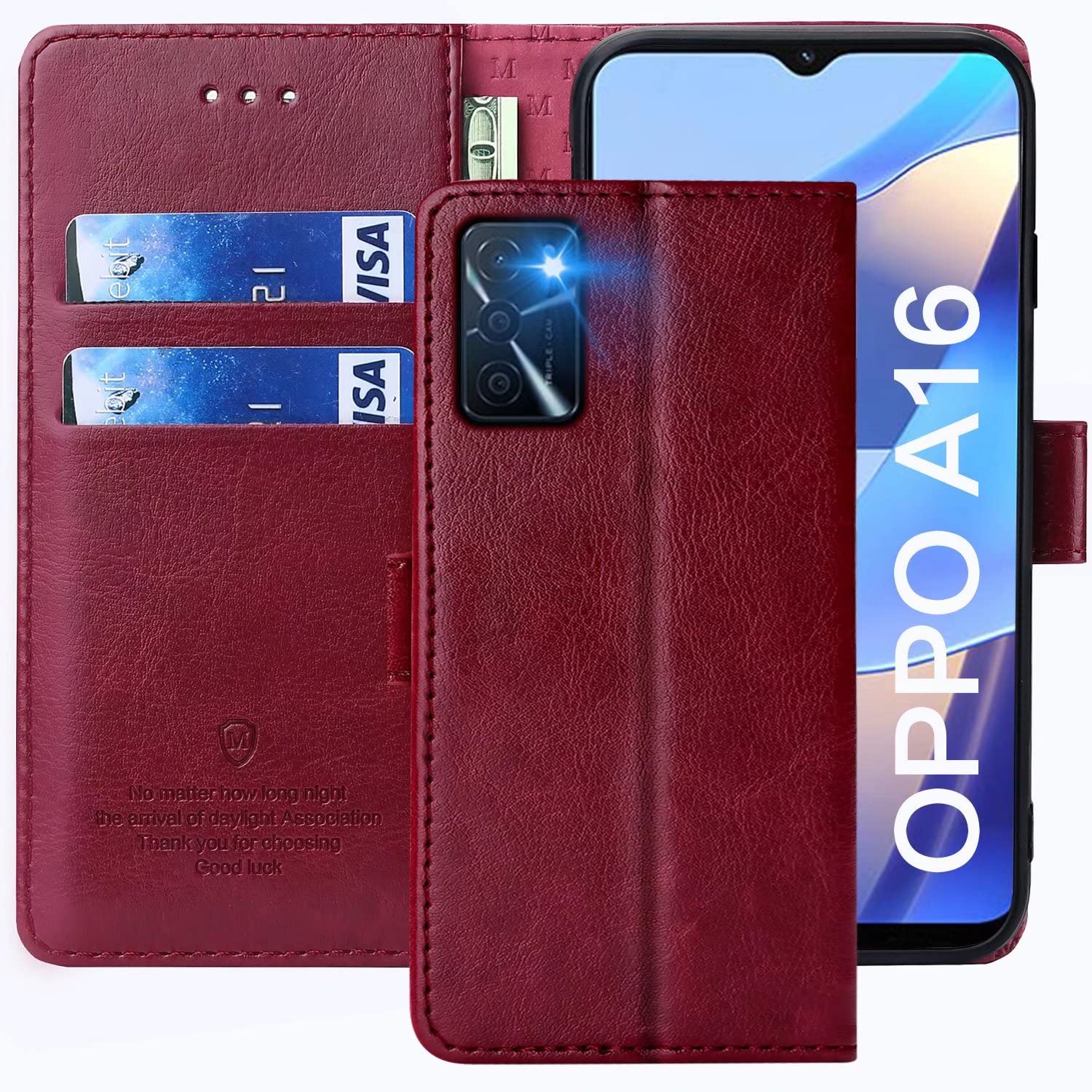 Custodia A Libro In Pelle Rossa Per Oppo A16/A16S/A53S 5G: Con Portafoglio E Supporto - 3