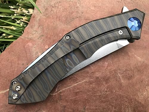 Miniatura 5 de TACTICAL GEARZ Cuchillo de bolsillo de titanio Tc4! TG Triton XS! Mango de titanio TC4! Hoja de acero D2 afilada de maquinilla de afeitar con