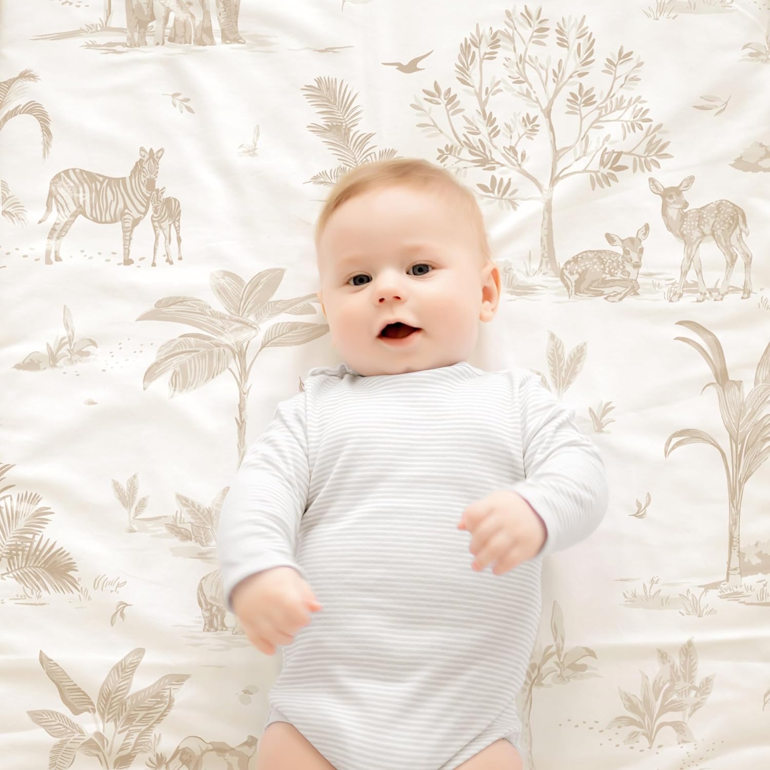 MakeMake Organics Organic Full Fitted Sheet Set GOTS Certified Organic Cotton Fitted Sheet with Pillowcase Ultra Soft Non Toxic Breathable Hypoallergenic Animals Theme Room (Full, Safari)