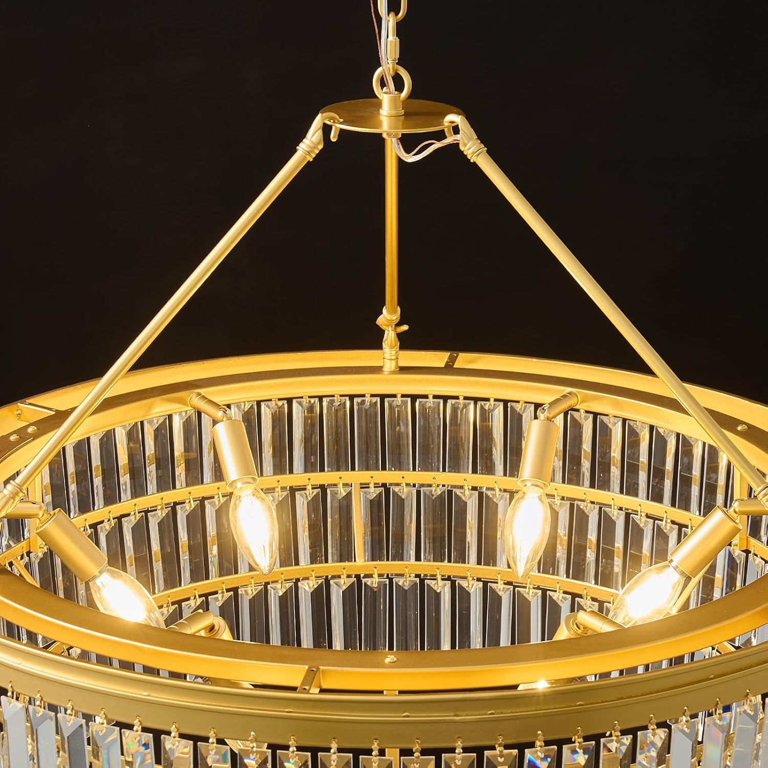 Gold Modern Round Crystal Chandelier: 28" K9 Crystal 6-Light Contemporary Chandeliers for Dining Room Light over Table - 3 Tiers Light for Bedroom Living Kitchen Entryway Foyer E12 Socket Exclude Bulb