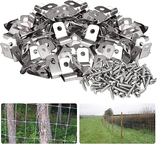 100 abrazaderas de alambre para valla con 100 tornillos, clips de cercado agrícola, clips de alambre de acero inoxidable para montar alambre soldado