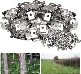 100 Pcs Fence Wire Clamps with 100 Pcs Screws, Livestock Fencing Clips Agricualtural Fencing Stainless Steel Wire Clips for Mounting 12-16 Gauge Welded Wire to Wood, Metal or Vinyl