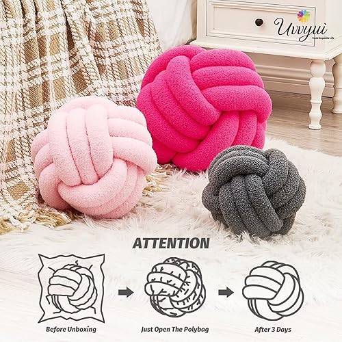 Miniatura 26 de Uvvyui Bola de almohada de nudo, almohadas decorativas suaves para el hogar, almohada redonda, almohada de felpa anudada hecha a mano, cojín redondo