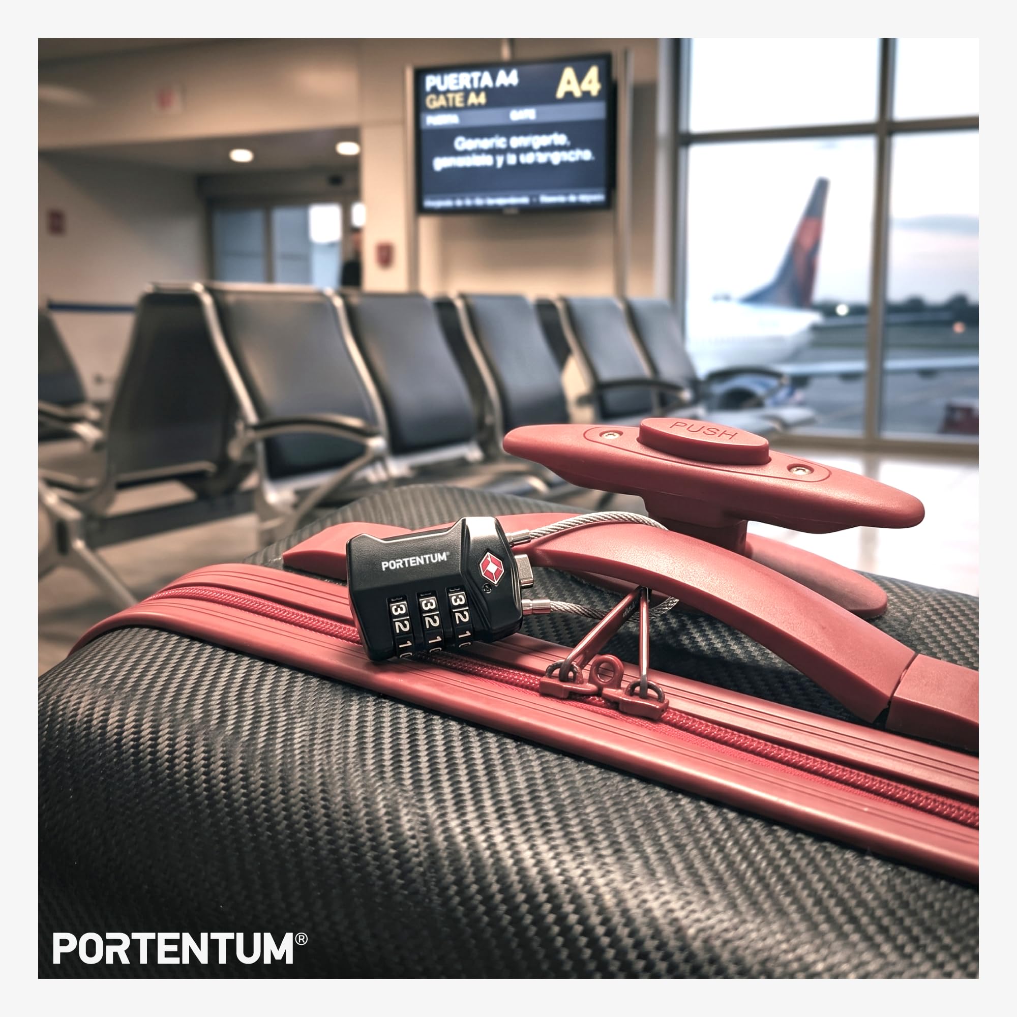 PORTENTUM Candado TSA homologado con combinación de 3 dígitos – Pack de 20 – Candado maleta viaje con cable flexible y llavero identificador – Candado equipaje para mochilas maletas bolsas y taquillas