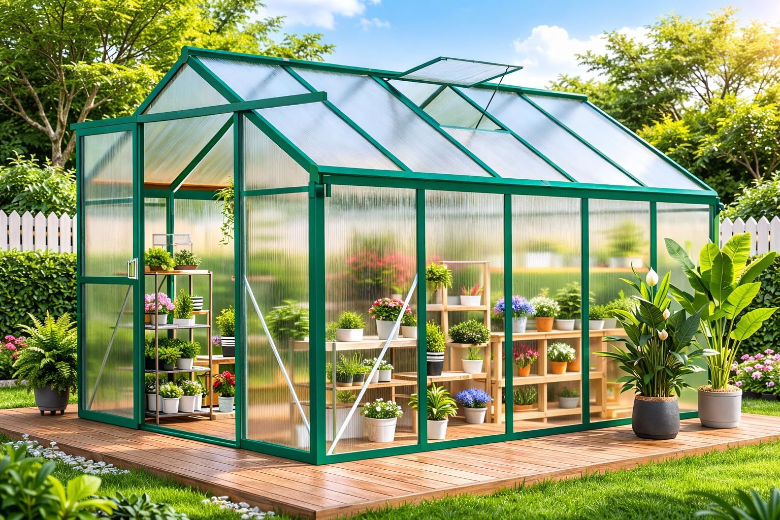 - Greenhouse, 6x10 FT Greenhouse for Outdoors, Walk-in Green House with Ground Nails and Vent Windows, Sliding Lockable Door, Polycarbonate Greenhouses for Outside Garden Backyard, Quick Setup, Green