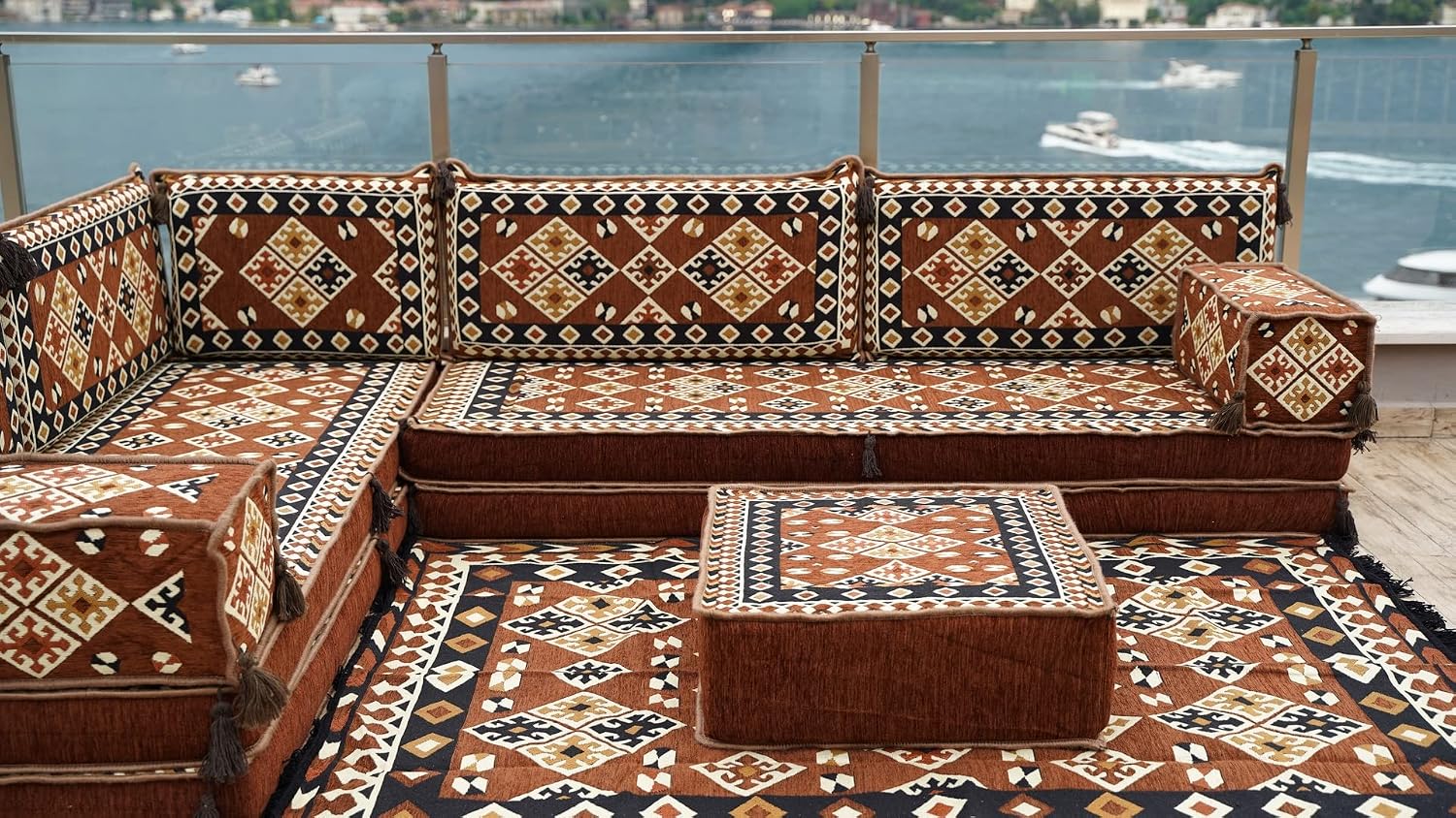 arabicsofa L Shaped Brown Moroccan Floor Cushions – Modular Corner Sectional Sofa Seating Set with Washable Covers