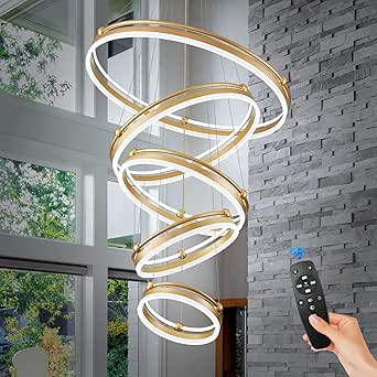 Benkut D31.5 10-Rings Modern LED Chandelier Gold Large Dimmable LED ...