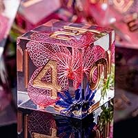 Vista 21 de ARUOHHA juego de dados de núcleo líquido DND, juego de dados de 7 piezas de resina con bordes afilados RPG rojo azul poliédrico D y D con caja