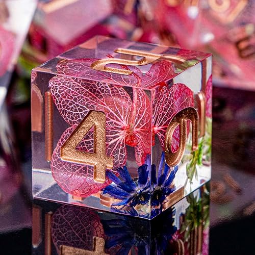 Miniatura 21 de ARUOHHA juego de dados de núcleo líquido DND, juego de dados de 7 piezas de resina con bordes afilados RPG rojo azul poliédrico D y D con caja