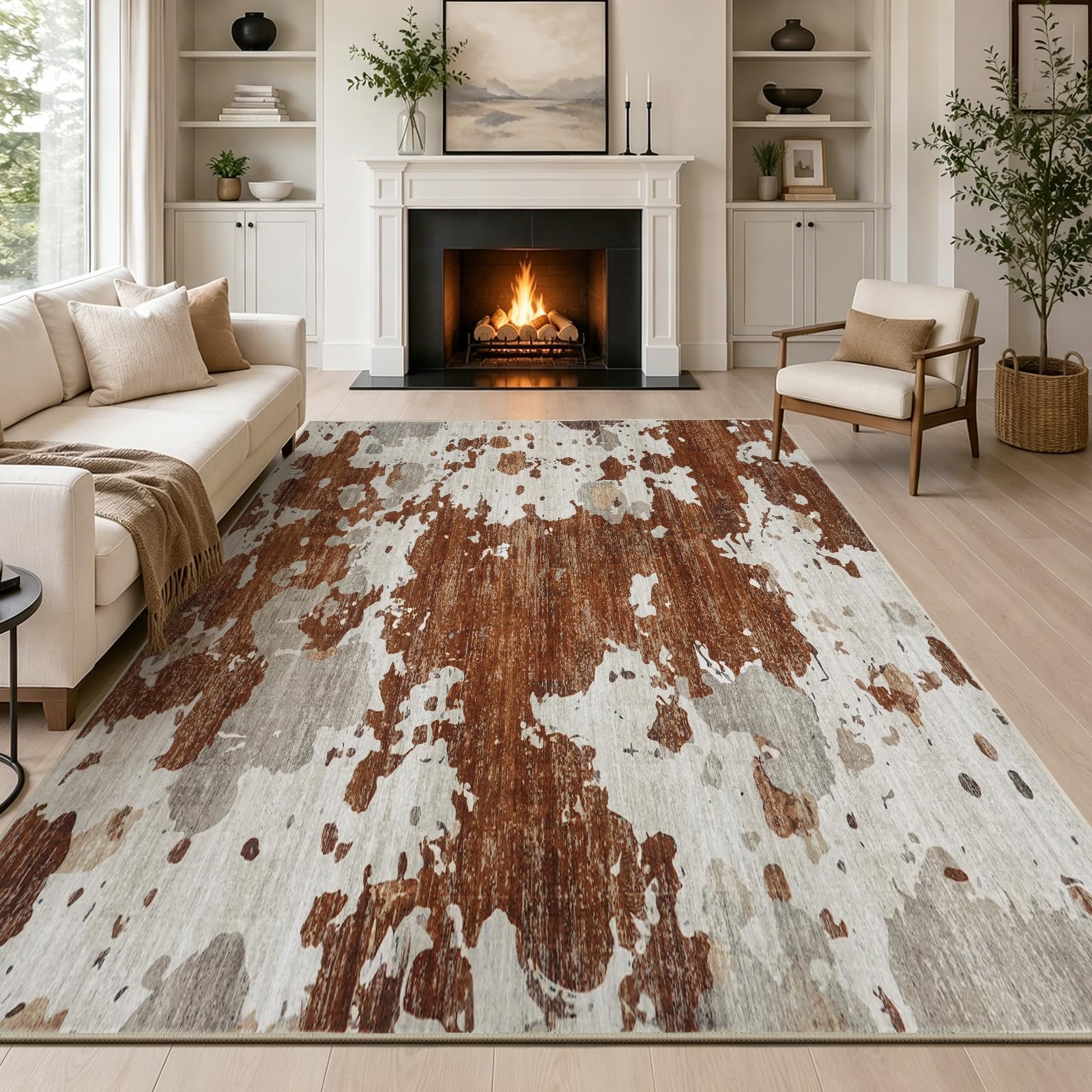 Capslpad160x230cm Large Modern Abstract Rugs Living Room Non-slip Area Rug Short Pile Faux Wool Bedroom Carpet Lightweight Washable Minimalist Floor Carpet for Living Room Bedroom Office Decor, Coffee โ image 1