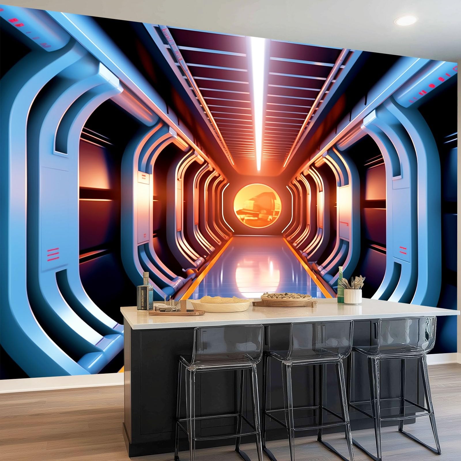 Tapeta 3D korytarz statek kosmiczny, galaktyka duży motyw włókniny tapety-350 x 256 cm 3D fototapeta plakat dekoracja sypialni salonu biura