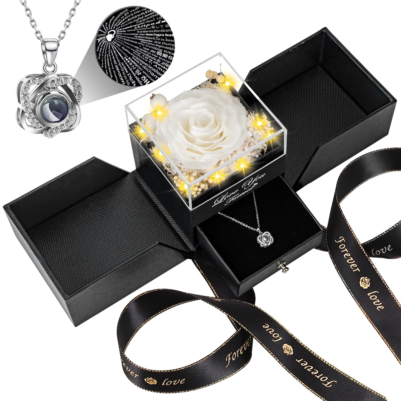 Lebana Preserved Real Rose with Heart I Love You Necklace -Eternal Flowers Rose Birthday Gifts for Her Mom Wife Girlfriend Grandma on Valentines Mothers Day Christmas Anniversary Romantic