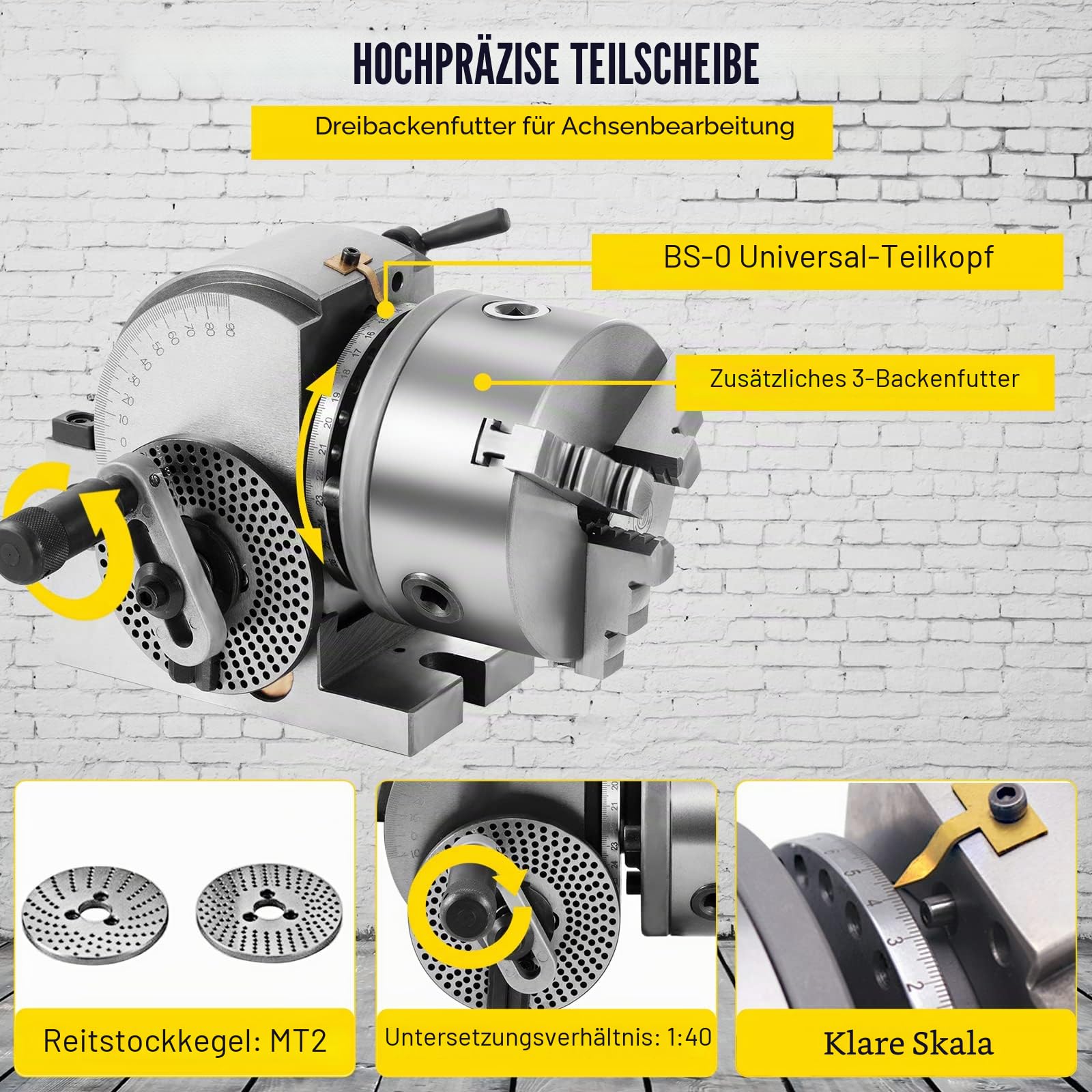 VEVOR Teilungskopf Indexierplatte BS-0, Trennplatte aus Gusseisen, Teilungskopf, ideal für vertikale/horizontale Fräsmaschinen, Drehtische, kreisförmige Schneid- und Bohrarbeiten