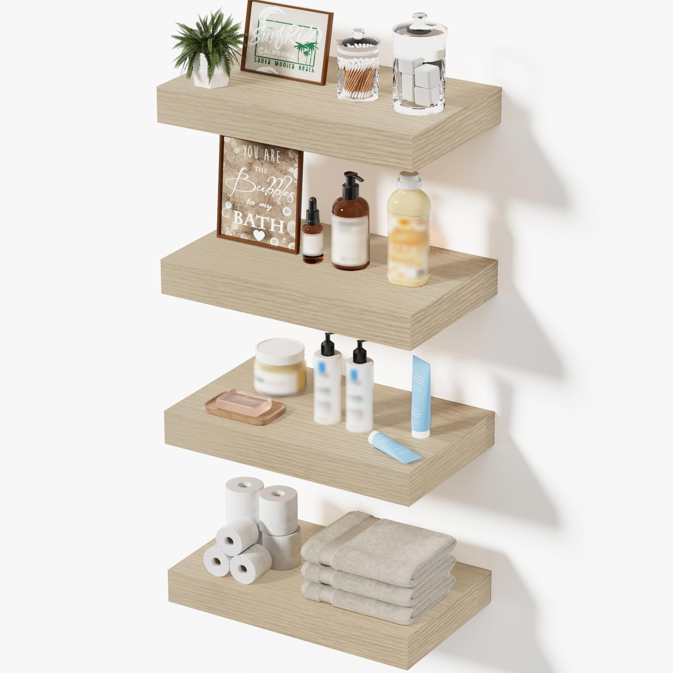 Mifurn Floating Shelves for Wall, Bathroom Shelves Over Toilet, Wall Shelves & Book Shelf for Room, Hanging Shelf, Modern Wooden Wall-Mounted Small