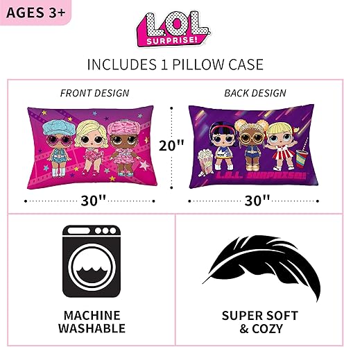 Miniatura 3 de Franco Funda de almohada reversible de microfibra súper suave, 20 x 30 pulgadas, LOL Surprise