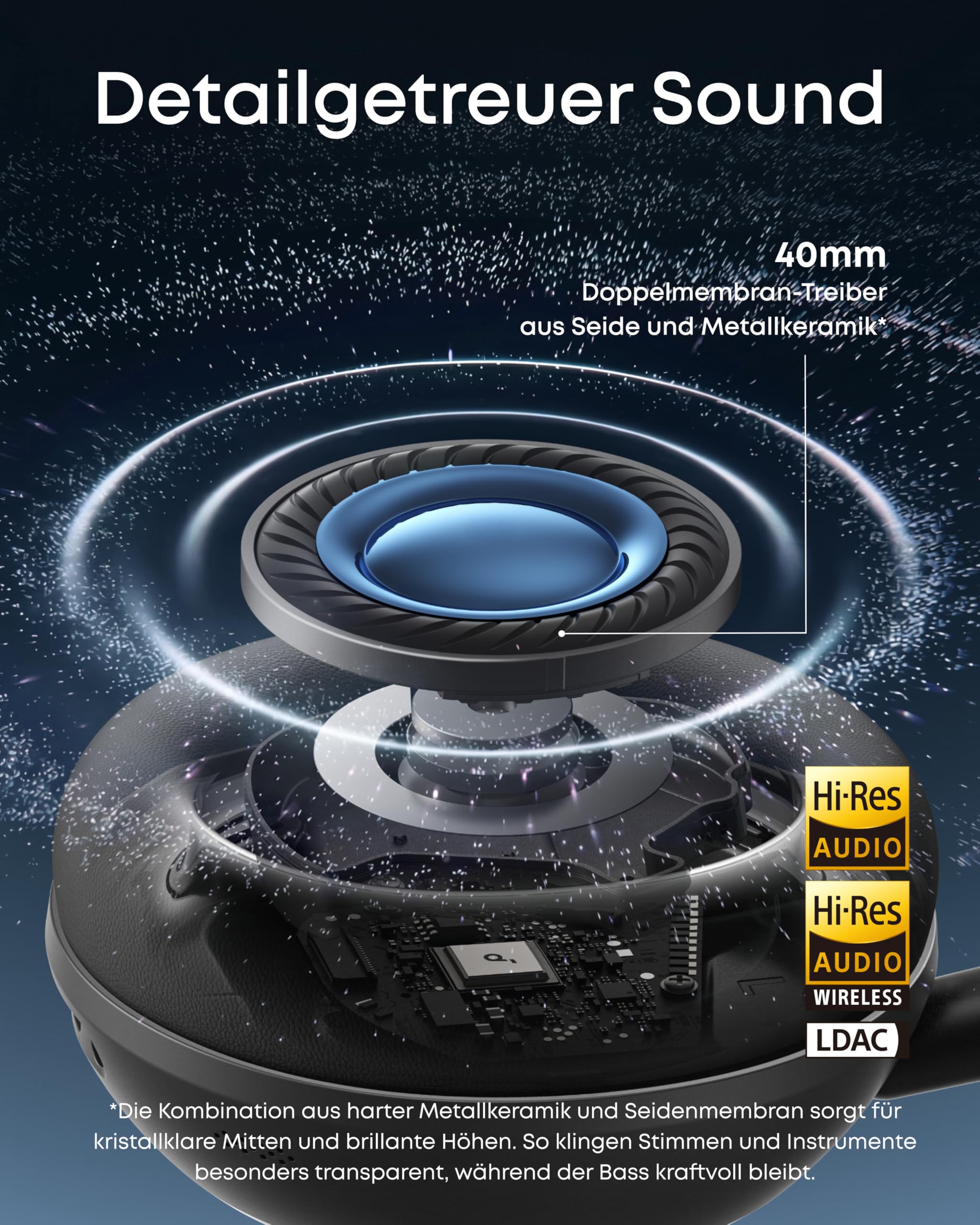 soundcore Space 2 by Anker, Noise Cancelling Kopfhörer, bequem, 50h Akku, LDAC Hi-Res Wireless Audio, Duale Verbindungen, klare Telefonate, Bluetooth 6.1, Nap-Modus, Trageerkennung