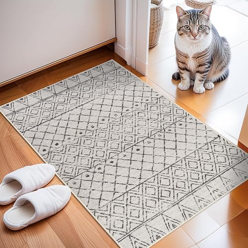 BYYVOO 2x3 Washable Moroccan Entryway Rug (Grey)