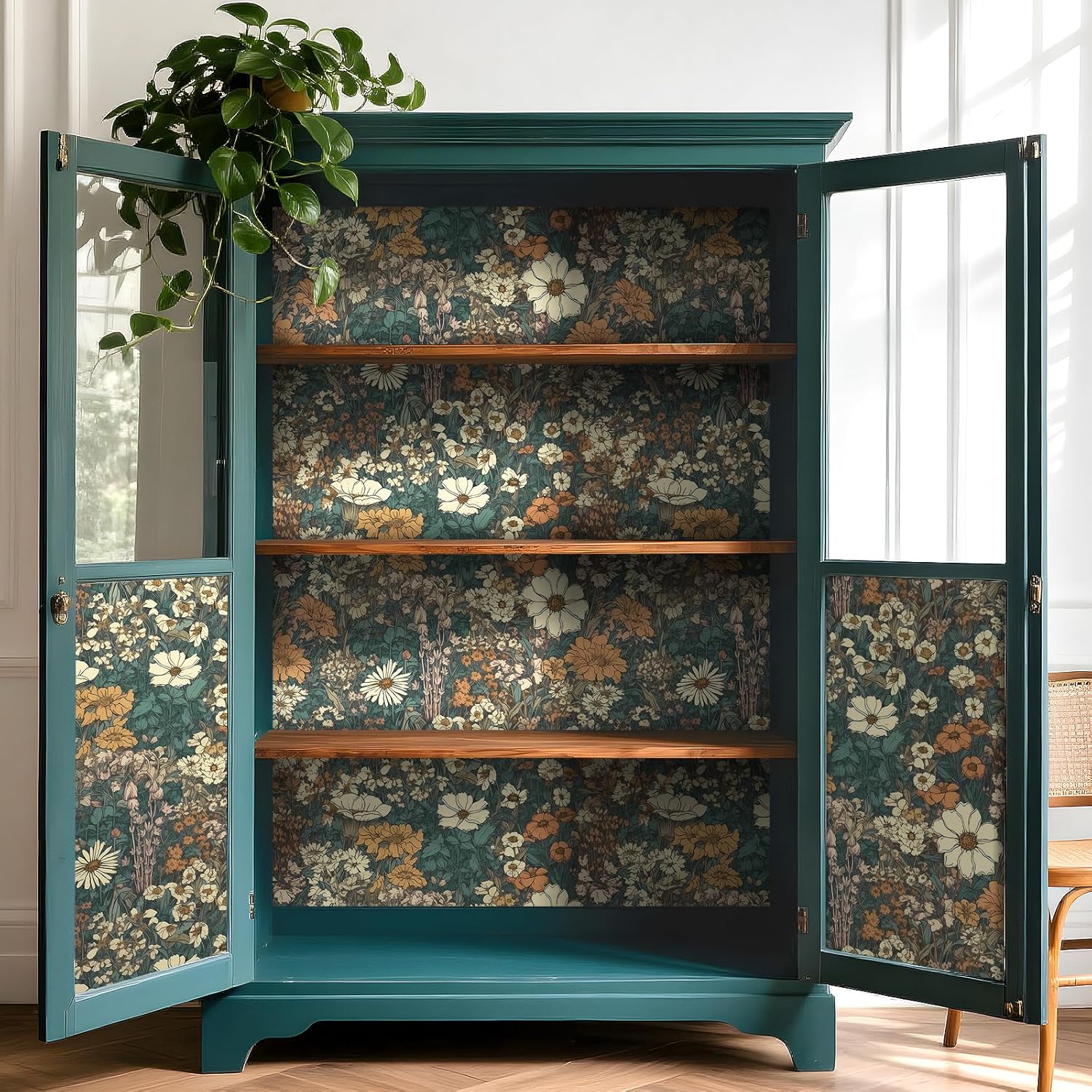 YENHOME 17.5"X118" Floral Peel and Stick Wallpaper Boho Floral Vintage Wallpaper Boho Wall Paper Mural for Bedroom Kitchen Nursery Self Adhesive Flower Contact Paper for Cabinets Drawers Home Decor