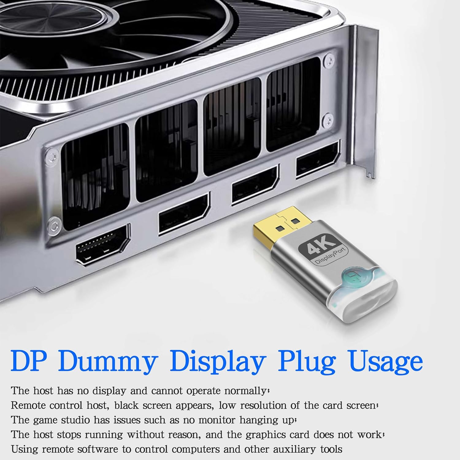 XMSJSIY 4K DP Dummy Plug DisplayPort Display EDID Emulator Headless Ghost with LED Light Virtual Display Adapter Supports 3840x2160@60Hz for Remote PC Desktop - 2PCS - Image 5