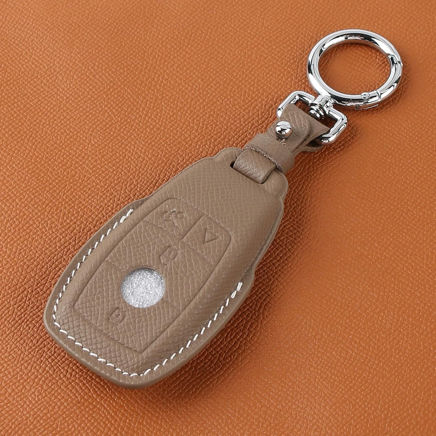Genuine Leather Smart Key Fob Cover, Keychain Shell Compatible for Mercedes-Benz A, C, E, S, CLA, CLS, GLA, GLB, GLC, GLE, GLS, G Class 2017-2022 (4-Button,(Khaki) - Image 9