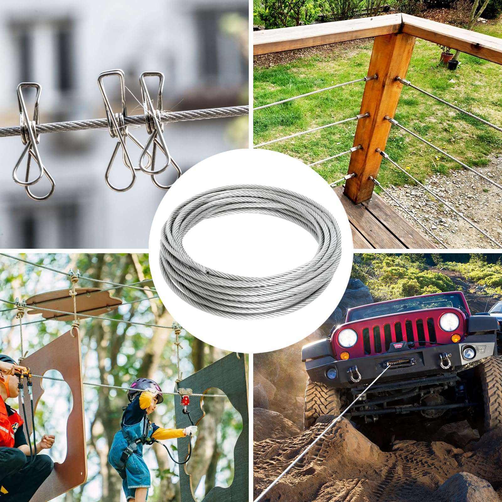 Fune D'acciaio da 8 mm, Cavo Flessibile in Acciaio Inossidabile da 10 m 7 x 19 Corda Metallica con Rivestimento in PVC per il Fissaggio di Biciclette Pergole Tende Griglie Tosaerba Stendibiancheria