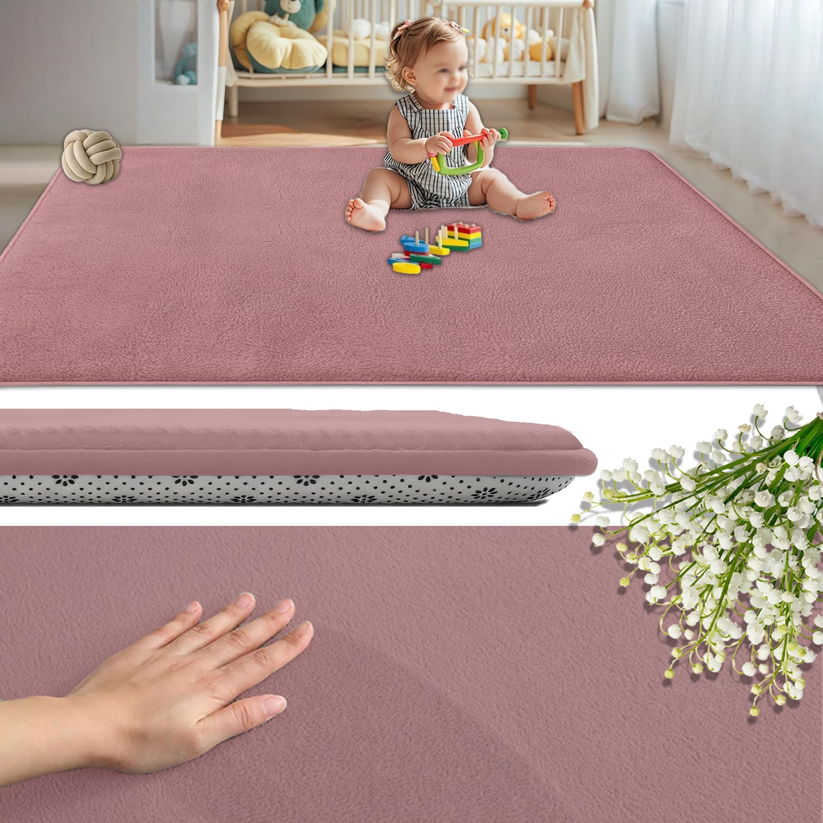 GmyoieqI Coral Velvet Baby Play Mat 2CM Thick, Non-Slip Backing Playmat for Floor Playroom Bedroom Yoga Mat 200 x 380 cm Large Memory Foam Area Rugs for Crawling Soft Play Tummy Time Activity Modern