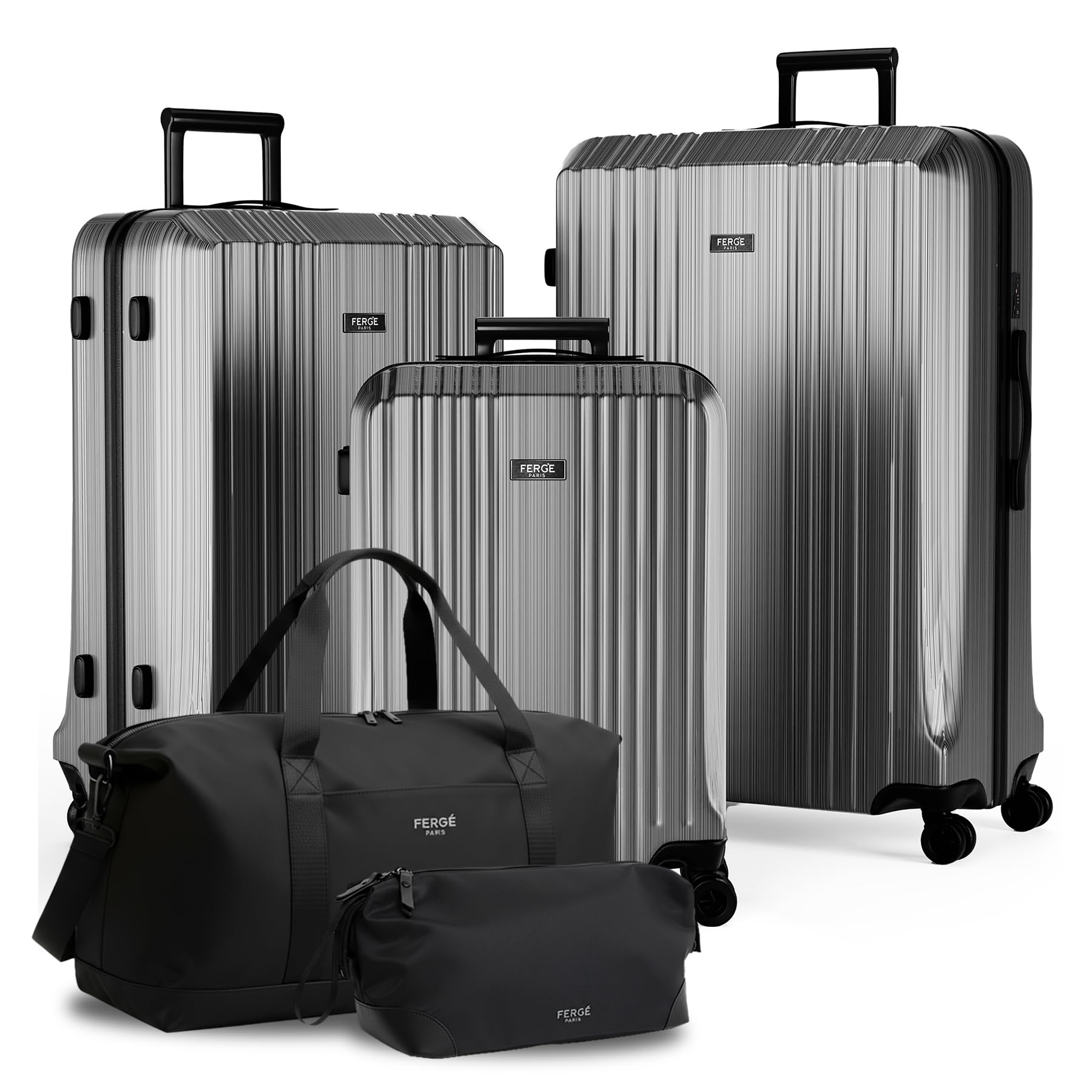 FERGÉ Set di valigie 3 pezzi con guscio rigido e lucchetto TSA Cannes, set di trolley da viaggio (bagaglio a mano, L, XL) Set di 3 valigie con guscio rigido, trolley con 4 ruote morbide, robusto