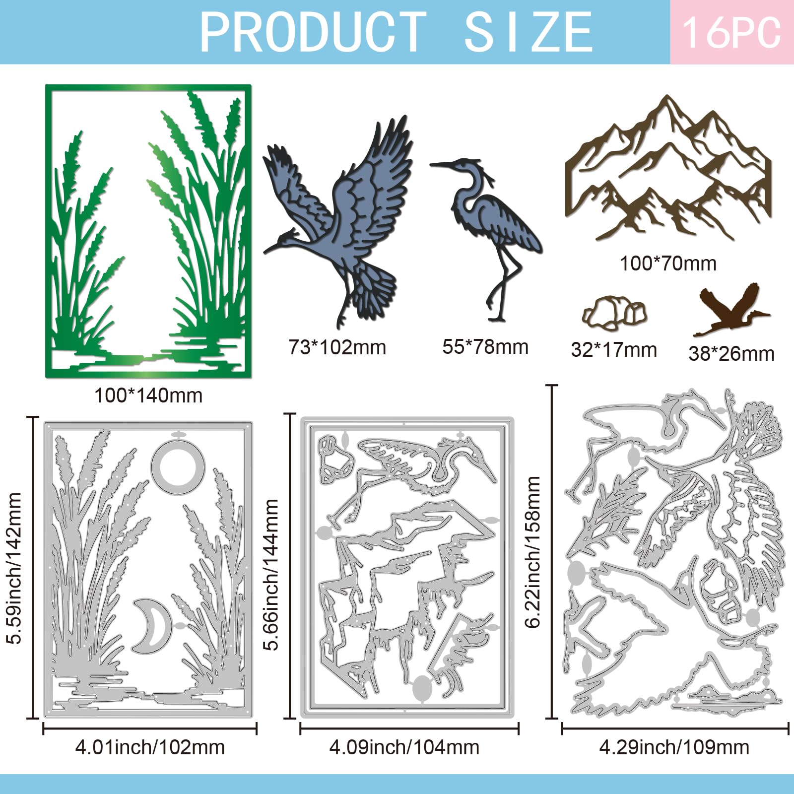 GLOBLELAND Heron Frame Cutting Dies for DIY Scrapbooking Metal Reeds Birds Cut Dies Mountains Die Cuts for Card Making Embossing - Image 2