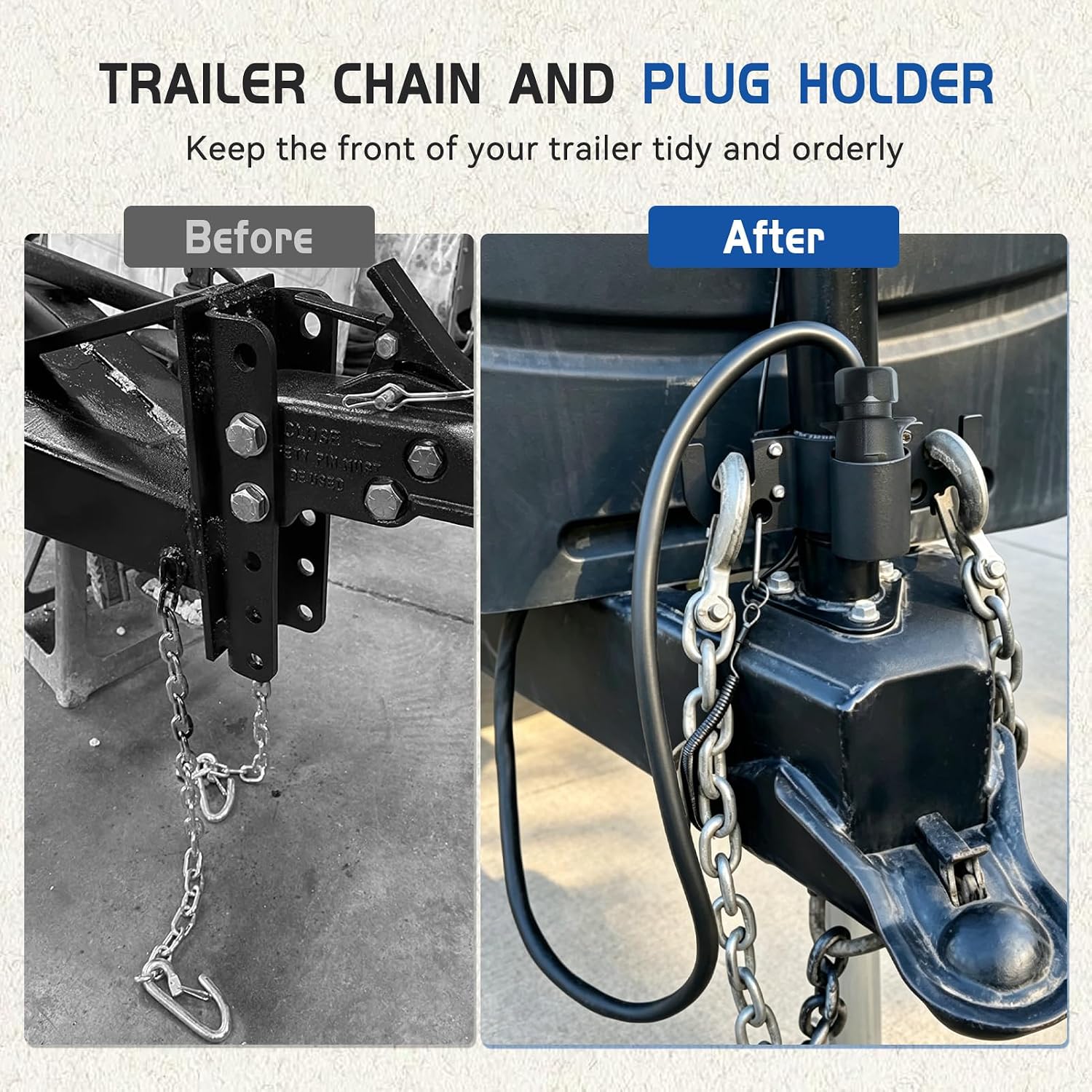 Aluminum Trailer Chain Holder with 7-Way Plug Holder, Compatible with 2" & 2-1/4" Trailer Hooks, Heavy-Duty Accessories for Trailer, RV, Camper, Durable & Rust-Resistant